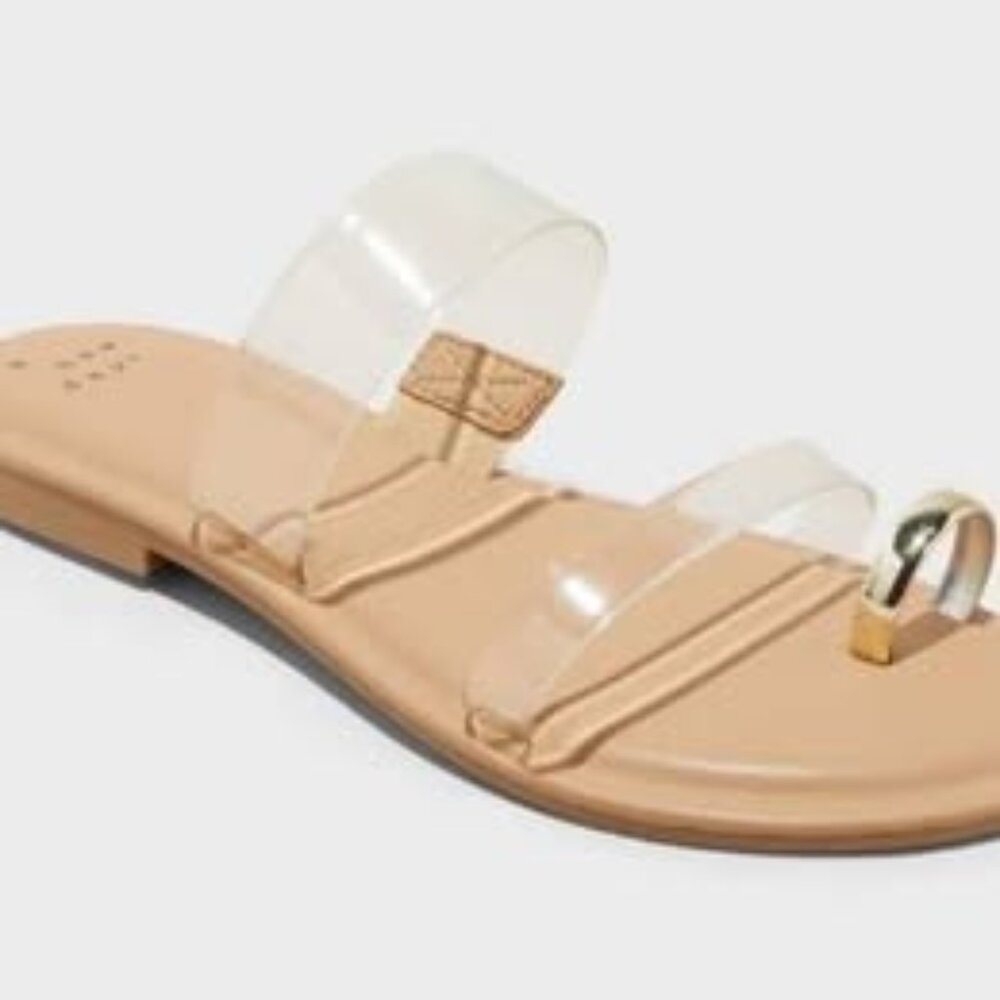 Honey Metal Toe Loop Double Band Slide Sandals
